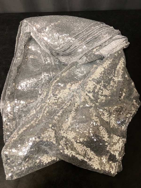 Photo 1 of Silver Sequin Table Runner 12x72 inch Glitter Fabric Table Linens Runner Fabric Decorations for Holiday Wedding Birthday Outdoor Party Decor