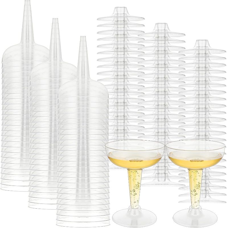 Photo 1 of 100 Pack Plastic Champagne Coupe Glasses, Disposable Plastic Party Champagne Glasses, 4 Oz Clear Cocktail Martini Margarita Wine Cups for Birthday Wedding Party