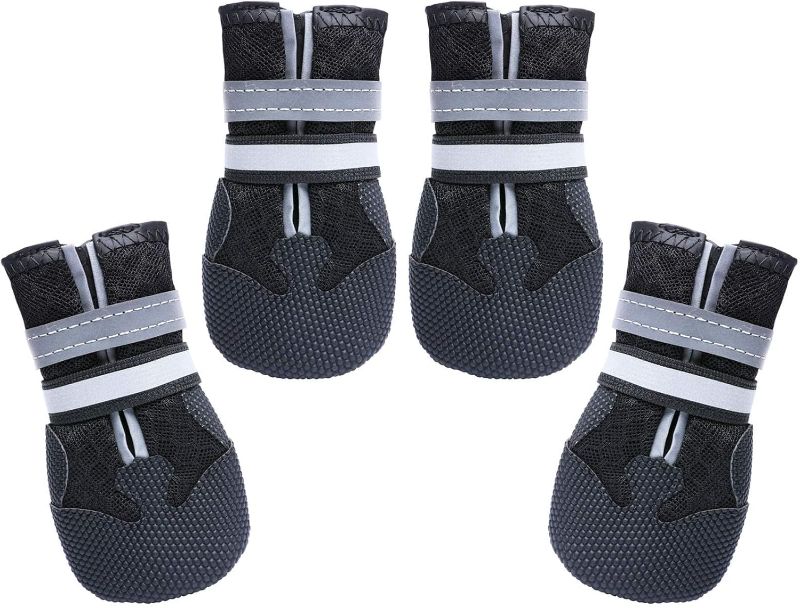 Photo 1 of Breathable Mesh Dog Boots Nonslip Soft Rubber Sole Dog Shoes for Medium Large Dogs Paw Protectors for Summer Hot Pavement (Pack of 4)