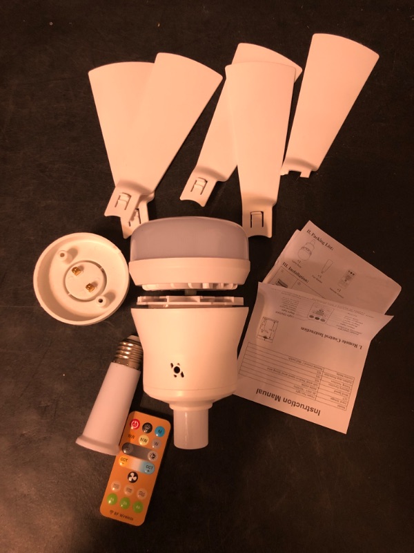 Photo 1 of Dimmable Ceiling Fan Light, Remote Control with 3 Colors and 3 Fan Speeds, Wireless E27 Bulb Socket Ceiling Fan with LED Bulb, 50,000 Hours Lifespan, For Bedroom, Kitchen (White)