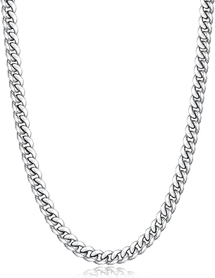 Photo 1 of Momlovu 18K Gold Plated Chain Silver Tone Chain for Men Boys, 4mm/6mm 18K Gold Plated Stainless Steel Cuban Link Chain, Cool Men's Necklace Chain 18/20/22/24/26 Inch, Durable Lobster Clasp