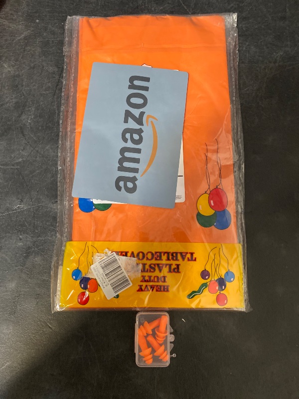 Photo 1 of 2 Item Mixed Lots Bundle Earplugs for Sleeping Noise Cancelling 8 Pairs Orange + 2 Pack Plastic Tablecloths - 54 x 108 In Disposable Table Covers