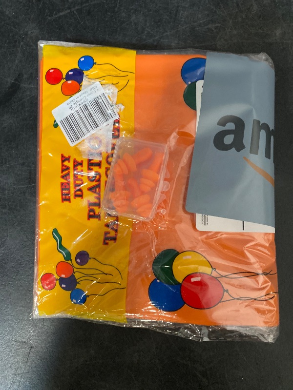 Photo 1 of 2 Item Mixed Lots Bundle Earplugs for Sleeping Noise Cancelling 8 Pairs Orange + 2 Pack Plastic Tablecloths - 54 x 108 In Disposable Table Covers