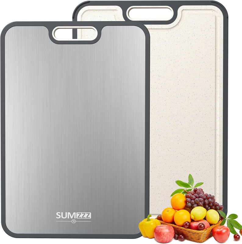 Photo 1 of Titanium Cutting Board for Kitchen, Cutting Board Double Sided Food Grade, Pure Titanium and Wheat Straw PP, Easy to Clean Large Size 16”×11”