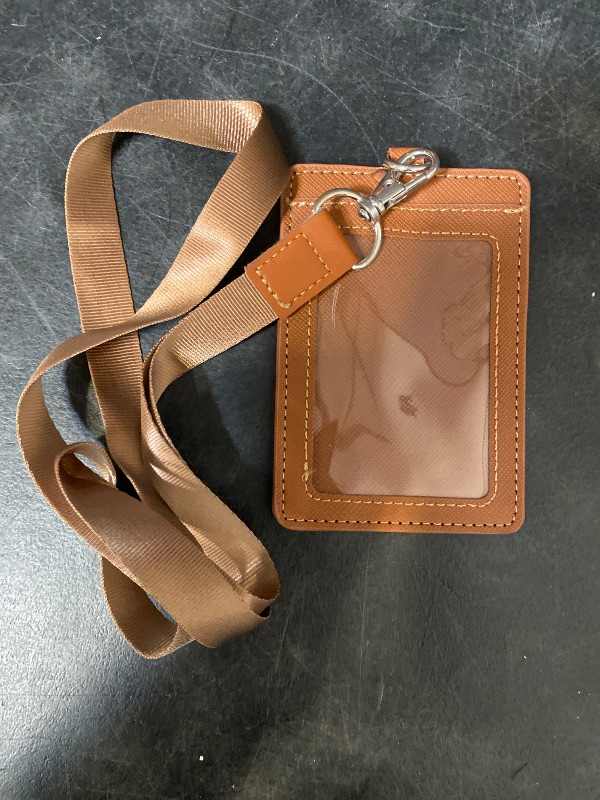 Photo 1 of Leather Badge Holder, Waterproof Magnetic 5 Card Slots ID Holder with Lanyard, Lightweight, Great for Office Teacher (Brown, 4.3 x 3-Inch)