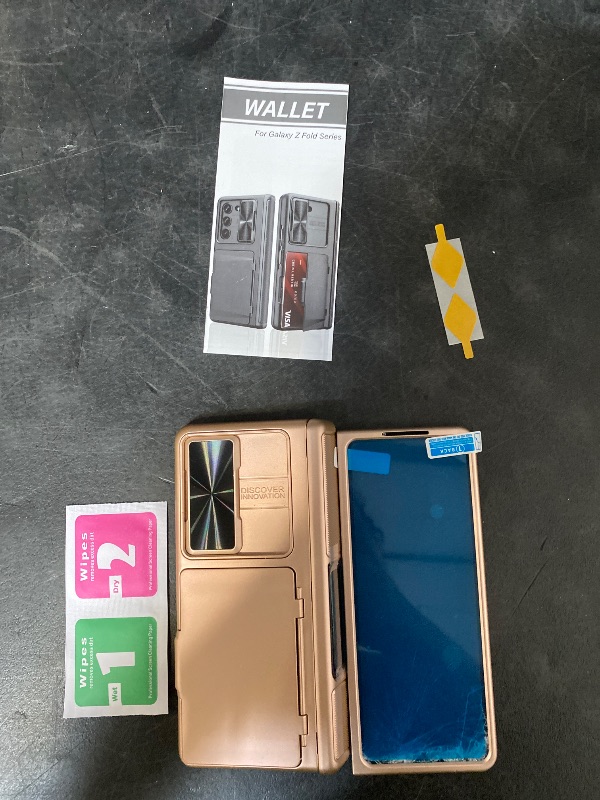 Photo 1 of Galaxy Z Fold 5 Case with Kickstand & Card Holder, Built-in Camera Cover & Screen Protector & Hinge Protection, Rugged Sturdy Shockproof Phone Case for Samsung Z Fold 5 2023, Rose Gold