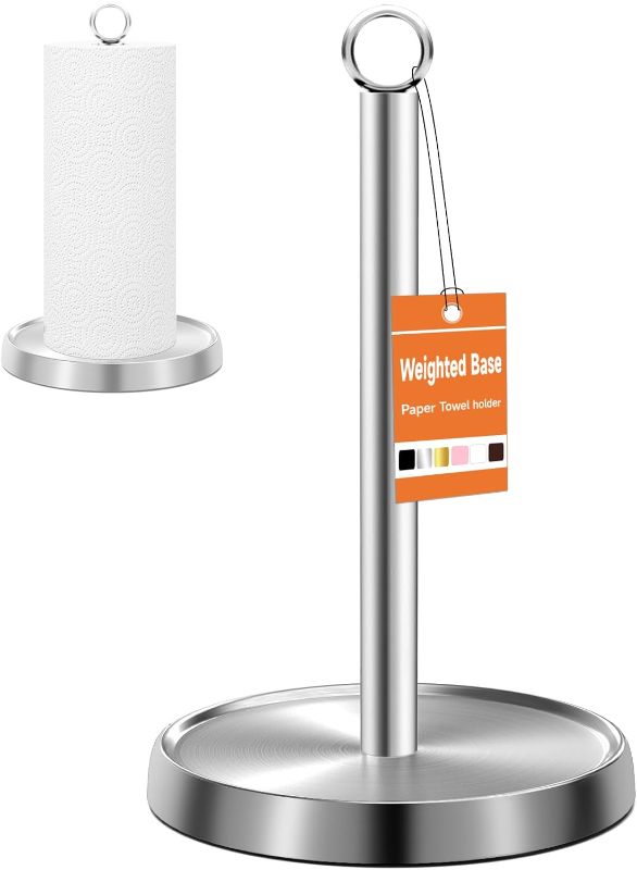 Photo 1 of Paper Towel Holder Countertop, Stainless Steel, Weighted Base, Paper Towel Stand Holder for Kitchen Bathroom Farmhouse Essentials Decor Accessories, Silver