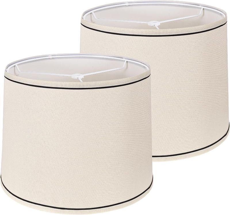 Photo 1 of Lamp Shades Set of 2 - Drum Lampshades 11.4" x 12.9" x 9.8" Inches, Fabric Medium Replacement Lampshades for Table Lamp, Floor Lamp, Assembly Required, Spider,Linen