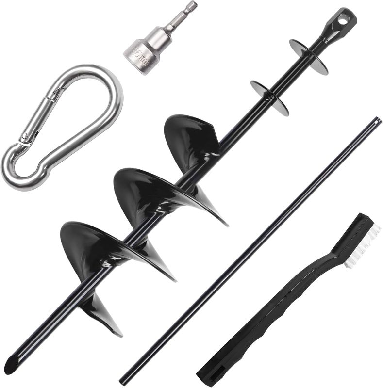Photo 1 of Dog Tie Out Stake for Large Dogs – Heavy Duty In-Ground Dog Anchor up to 210 lbs – Secure Tether Stake for Yard, Camping & Beach – Easy Install with Tool, Works with Tie Out Cable & Leash, Black