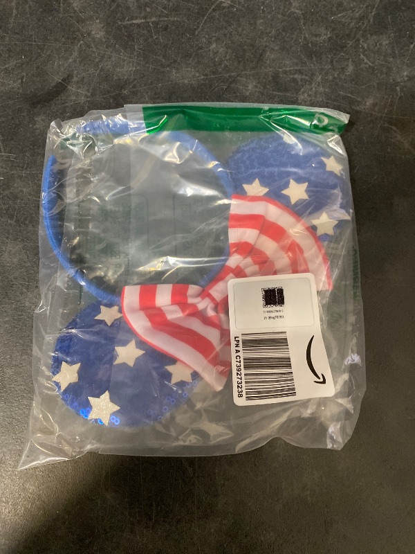 Photo 1 of 4th of July Headband Mouse Ear Bow Hair Bands Independence Day Headwear Star with Blue Sequins Design Hair Hoop Princess Head Boppers Fourth of July Hair Accessories for Parade Party Supplies Decor