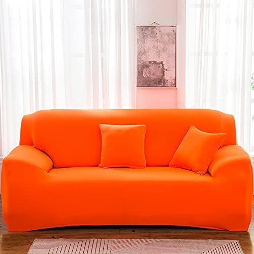 Photo 1 of Couch Cover for Living Room, 2 Seater Stretch Furniture Protector Dust-Proof Loveseat Cover All-Inclusive Cover Furniture Protector Chair Covers for Living Room Orange