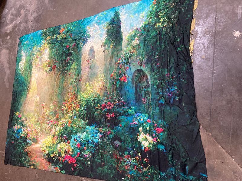 Photo 1 of 7x5ft Fabric Fairy Tale Garden Backdrop Enchanted Forest Flower Arches Colorful Greenery Wonderland Background for Girl Princess Photography Magic World Birthday Party Decor Photo Studio Props