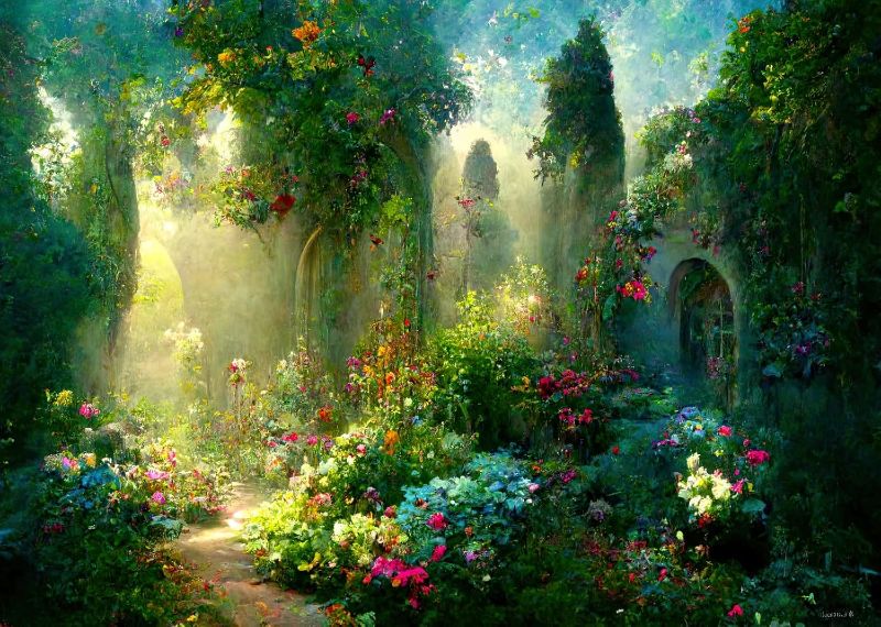 Photo 1 of 7x5ft Fabric Fairy Tale Garden Backdrop Enchanted Forest Flower Arches Colorful Greenery Wonderland Background for Girl Princess Photography Magic World Birthday Party Decor Photo Studio Props