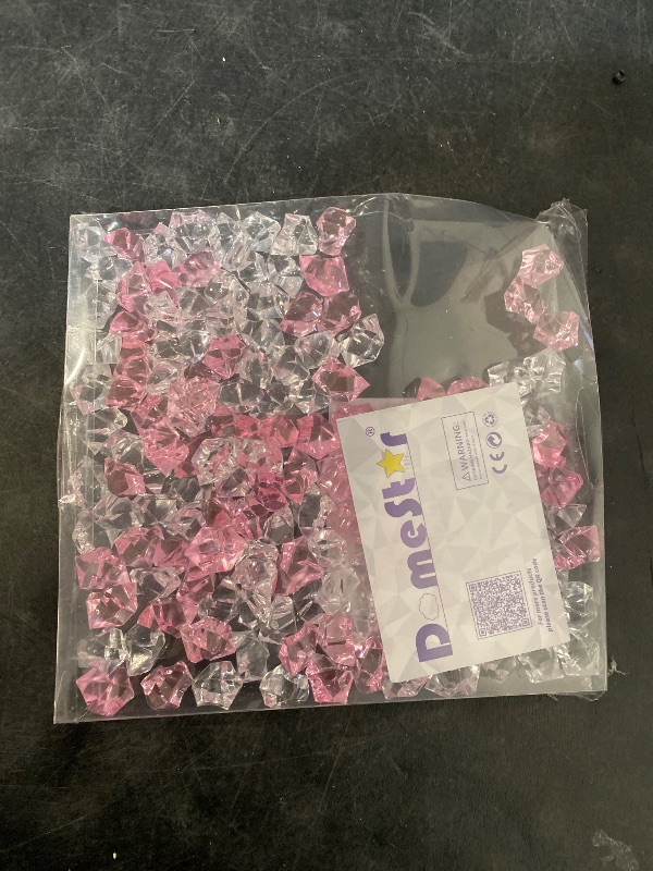 Photo 1 of DomeStar Fake Ice, 150PCS Acrylic Fake Diamonds Vase Fillers Pink and Transparent Rocks Plastic Gems for Party Table Scatter Decor