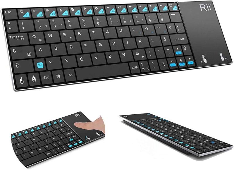 Photo 1 of Rii K12+ Mini Wireless Keyboard with Large Touchpad Mouse&Qwerty Keypad, Stainless Steel Portable Wireless Keyboard with USB Receiver for MacBook/iPad/Tablet/PC/Laptop/Smart TV/Raspberry Pi - Black
