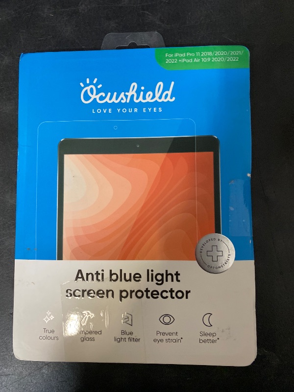 Photo 1 of Ocushield Anti Blue Light Tempered Glass Screen Protector for Apple iPad Pro 11" (2018-2022) iPad Air 4/5 (10.9") - Blue Light Filter for iPad - Anti Glare - Protect Your Eyes & Improve Sleep