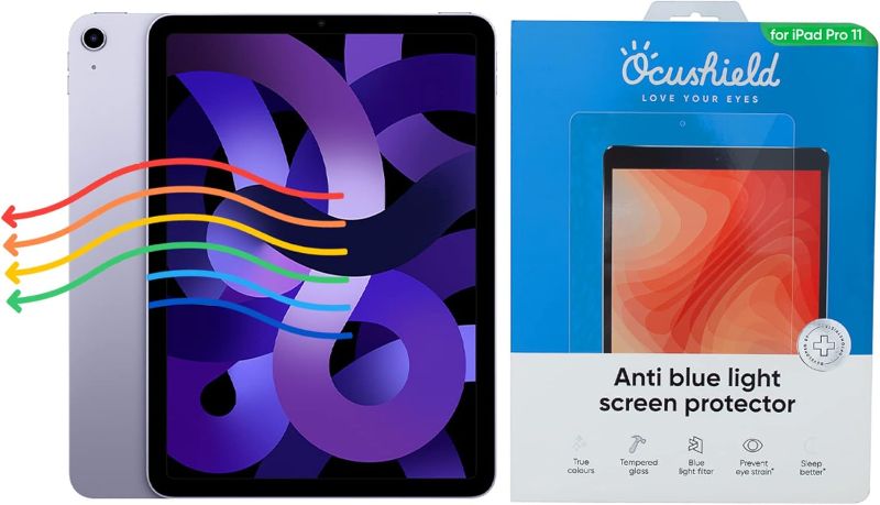 Photo 1 of Ocushield Anti Blue Light Tempered Glass Screen Protector for Apple iPad Pro 11" (2018-2022) iPad Air 4/5 (10.9") - Blue Light Filter for iPad - Anti Glare - Protect Your Eyes & Improve Sleep