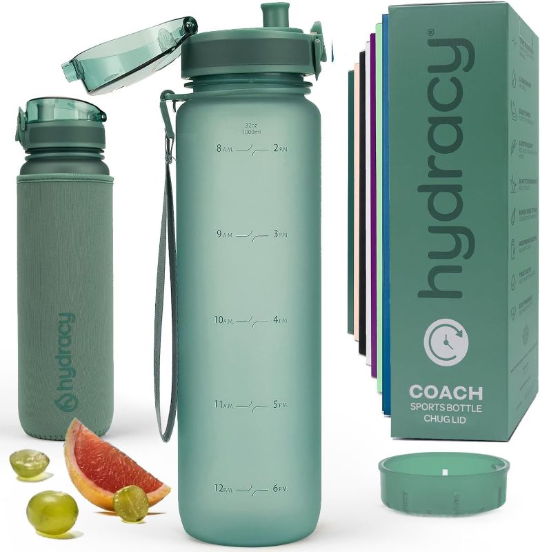 Photo 1 of Hydracy Water Bottle with Time Marker -Large BPA Free Water Bottle & No Sweat Sleeve -Leak Proof Gym Bottle with Fruit Infuser Strainer & Times to Drink -Ideal for Fitness Sports & Outdoors