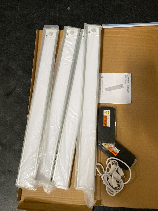 Photo 1 of 12" Ultra-Thin Under Cabinet Lighting Wireless, Aluminum Alloy Under Counter Lights for Kitchen, 3-Color-Temps Magnetic Closet Lights, Rechargeable Motion Sensor Light Indoor (4 Pack, Silver)
