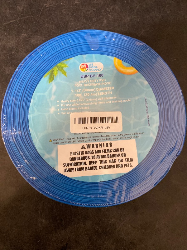 Photo 1 of U.S. Pool Supply Pool Backwash Hose 1.5" x 100' - Heavy-Duty Pool Drain Hose, Filter Pump Water Drainage, Sump Pump Discharge, Inground Draining - Flexible Lay Flat, Clamp