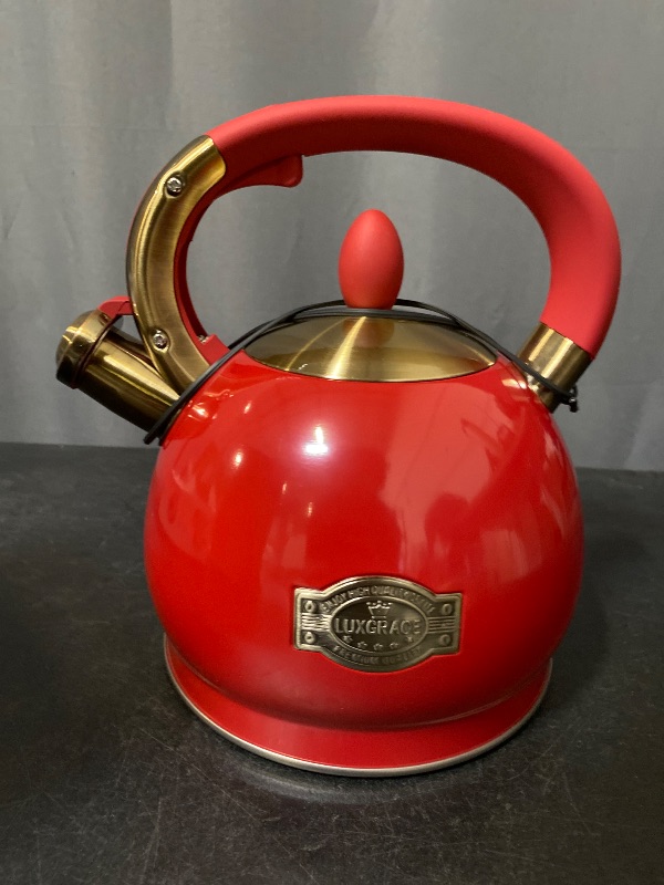 Photo 1 of SUSTEAS Stove Top Whistling Tea Kettle - Food Grade Stainless Steel Teakettle Teapot with Cool Touch Ergonomic Handle, With 1 Silicone Pinch Mitt Included, 2.64 Quart(RED)