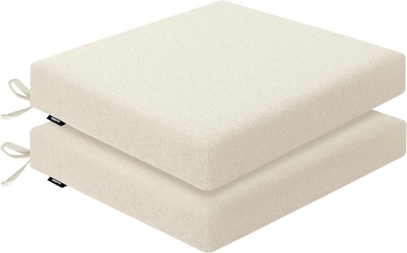 Photo 1 of Outdoor Chair Cushions 19 x 19 x 2.5 Inch Set of 2, Water-Resistant & Fadeness Durable Patio Furniture Cushion for Garden Sofa Couch Chairs, Portable Comfort with Attach Ties, Beige