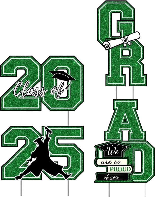 Photo 1 of 4Pcs Glittering Congrats Grad Outdoor Lawn Decorations, Graduation Decorations 2025, Graduation Yard Signs Class of 2025, High School College Bachelor Graduation Party Decoration Supplies (C)