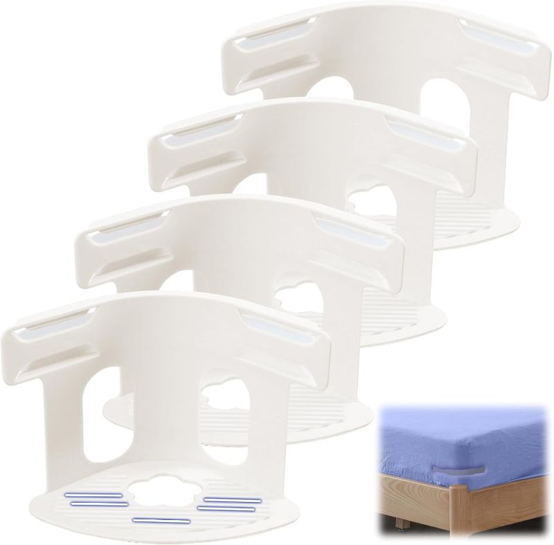 Photo 1 of Lock Sheet Holders Set, Keep Sheets Tight Heavy Duty Bed Sheet Holder Corner, Anti Slip Design is Not Easy to Fall Off, Easy to Use with Fits Most Sheet Sizes (4,White)