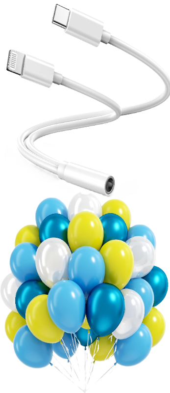 Photo 1 of 2 Item Mixed Lots Bundle | 61pcs Blue and Yellow Balloons, 12 Inch Clear Yellow Blue Balloons, Lightning to 3.5 mm Headphone Jack Adapter,[MFi Certified] iPhone Headphones Aux Audio Dongle+USB Type C to 3.5 mm Jack Female Adapter