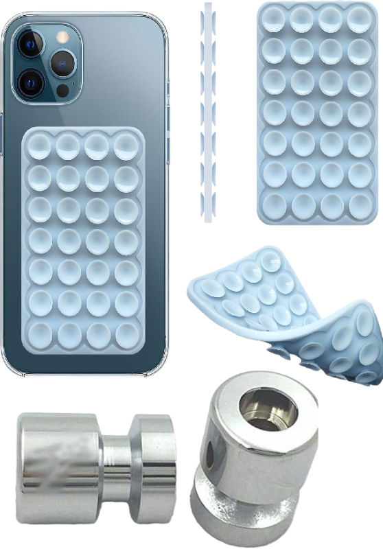 Photo 1 of 2 Item Mixed Lots Bundle | Silicone Double-Sided Suction Phone Case Detachable Mount 3.74"x2.2", Baby Blue , Chromed Swingarm Spools Sliders "Sun" Engraved Logo