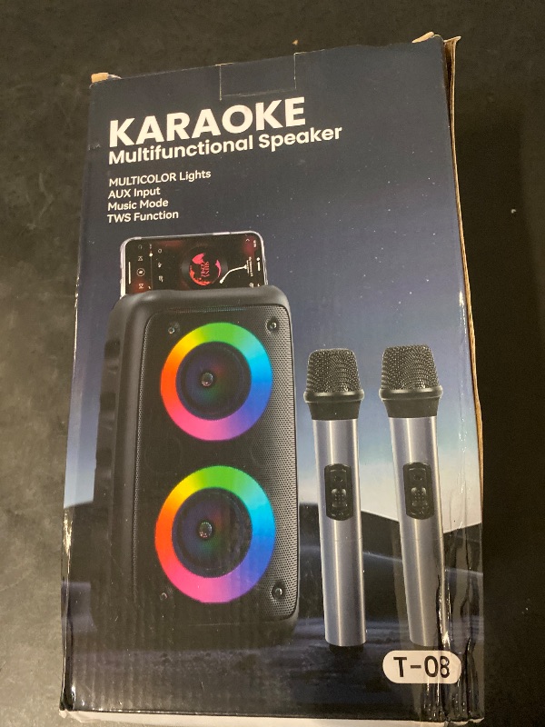 Photo 1 of Cinolink Bluetooth Speaker,Karaoke Speaker with 1 Wireless Microphone and 1 Wired Mic,Colorful LED Lights,TWS Pairing, Portable Karaoke for Adults with Rechargeable, AUX/USB Support for Home Outdoor