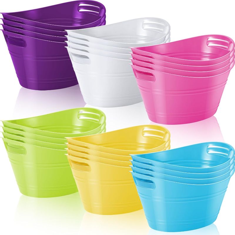 Photo 1 of 24 Pcs Oval Storage Tub with Handles 4.5L Plastic Ice Bucket, Wine, Beer, Champagne Drink Cooler for Parties, Beverage Storage Basket