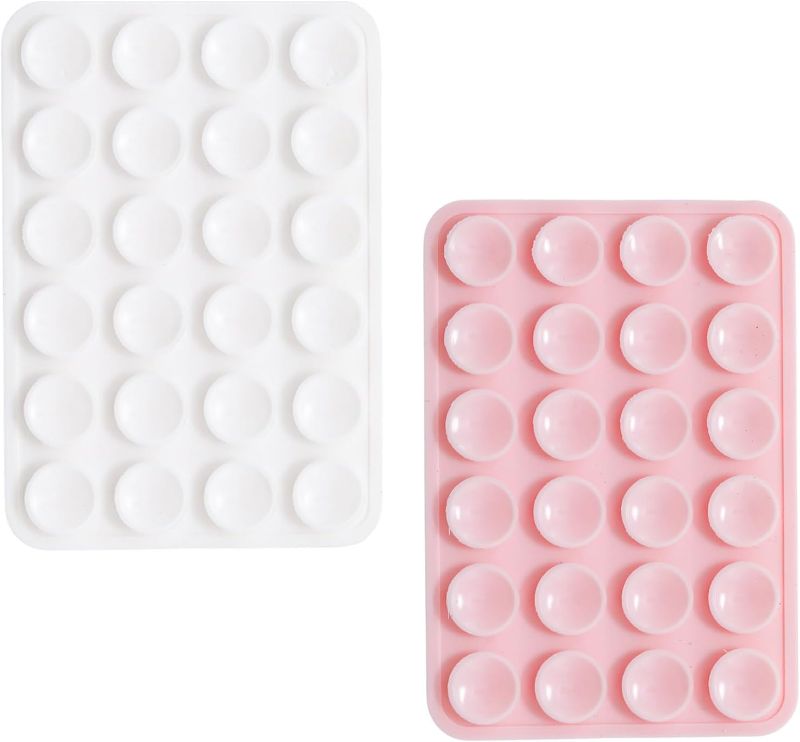Photo 1 of 2 Pack Silicone Adhesive Suction Cup Phone Case Mount, Non Slip Sticky Phone Grip for Cellphones, Strong Grip Holder for Selfies & Videos (LightPink&White)
