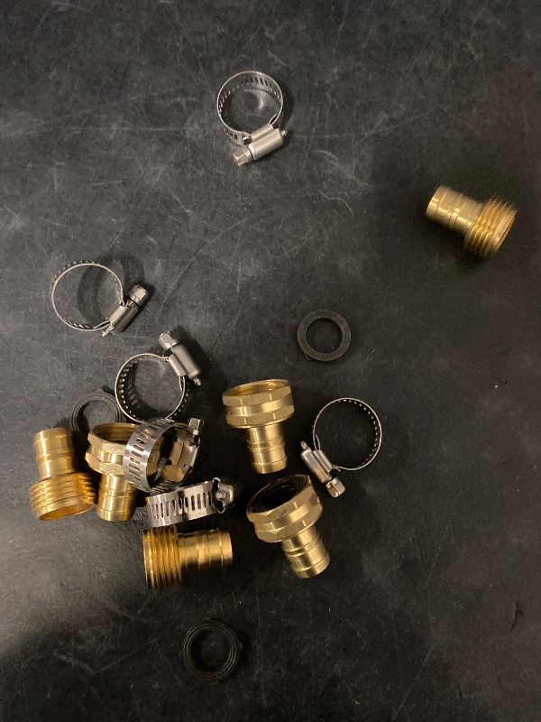 Photo 1 of 3 Set Brass Garden Hose Repair Connector Kit with Clamps, Fit for 3/4" or 5/8" Garden Hose Fittings, Male and Female Garden Water Hose Repair Kit (3/4" GHT Garden Hose Adapter)