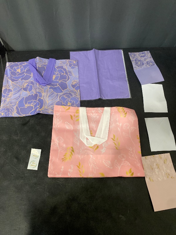 Photo 1 of 2 Pack 13" Large Beautiful Gift Bags Set with Greeting Card and Tissue Paper, Reusable Non-Woven Gift Wrap Bags with Handle for Presents of Any Birthday, Weddings, Mothers Day & Special Moments