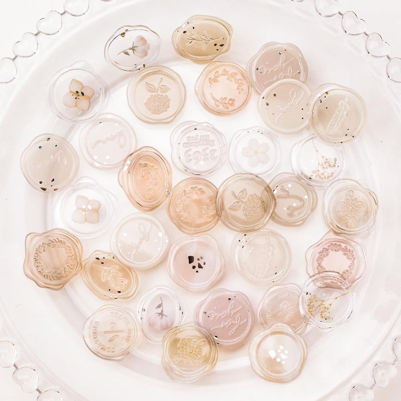 Photo 1 of Clear Amber Wax Seal Stickers, 54 Pcs Floral Theme Envelope Seals Adhesive Stamp Stickers for Christmas Wedding Invitations Party Supplies