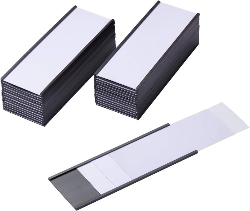 Photo 1 of Magnetic Label Holders with Magnets Magnetic Data Card Holders with Clear Plastic Protectors for Metal Shelf, Whiteboard, Set of 50 (1 x 3 Inch)