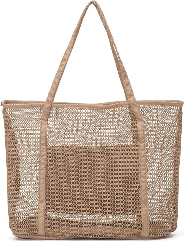 Photo 1 of Lightweight Large Beach Bag for Women - Foldable Mesh Tote Handbag Minimalist Design for Travel, Pool, Shopping
