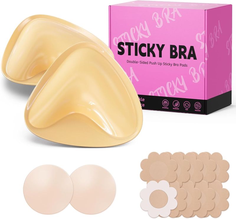 Photo 1 of (L) Ultra Push up Sticky Bra Pads Inserts | Double Sided Adhesive Bra Inserts | Stick on Bra for Sports Bra Swimsuit (Large, Beige)