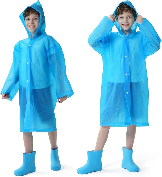 Photo 1 of 2 Pack Raincoats for Kids, Reusable Rain Ponchos with Hood and Sleeves Waterproof Rain Coats for Boys and Girls