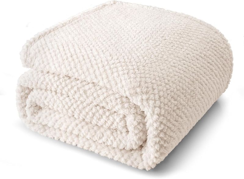 Photo 1 of Whale Flotilla King Size Fuzzy Fleece Blanket for Bed, 90x104 Inch Fluffy Warm Soft Jacquard Blankets for All Season, Lightweight and Cozy, Ivory