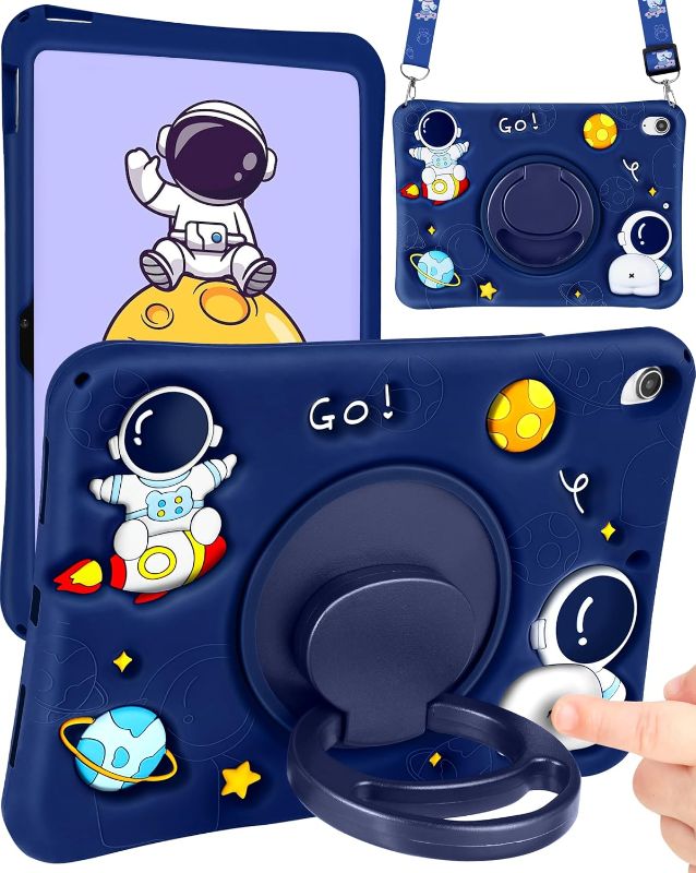 Photo 1 of iPad A16 Case - for iPad 10th Generation Case Boys Cute Astronaut Cover Kawaii 3D Cartoon Cool with Rotating Handle Stand + Strap Soft Silicone Funda for Apple 10/11th Gen 10.9 Inch