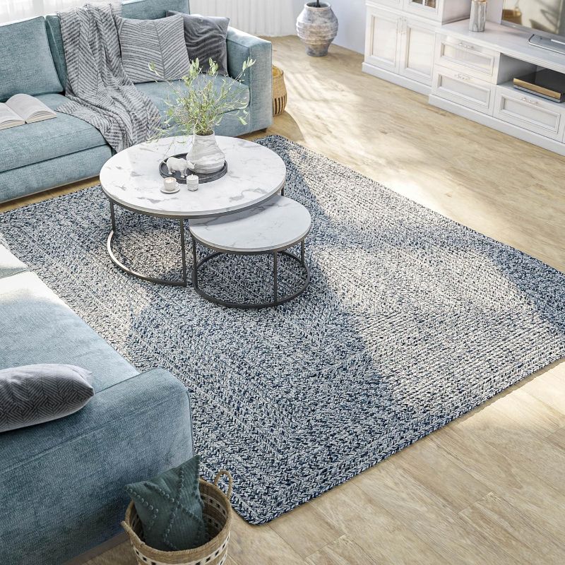 Photo 1 of Area Rug Modern Solid Colored Indoor Outdoor Rug, Accent Rug for Patio, Living Room or Kitchen, Luxury Bohemian Style Home Decor, 8' x 10' - Light Blue