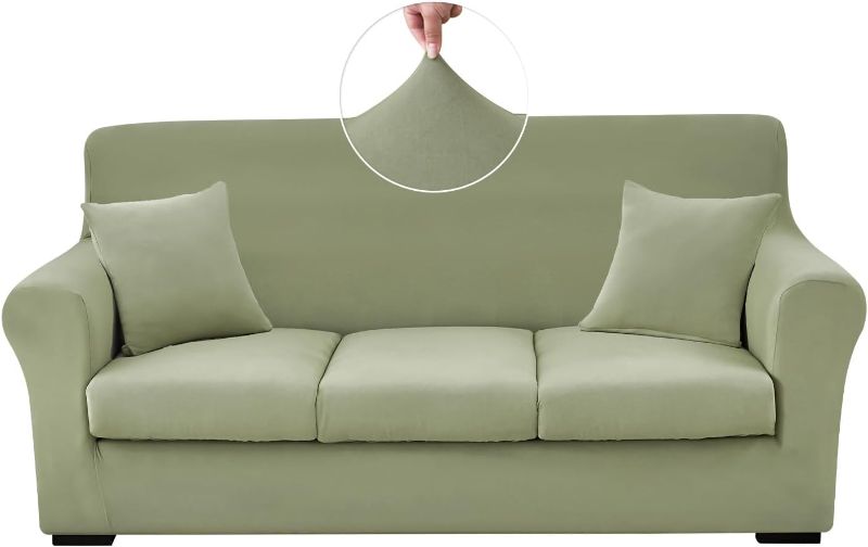 Photo 1 of Stretch Sofa Cover Couch Covers, 6-Piece Sofa Slipcovers with 3 Separate Cushion Cover & 2 Pillow Case, Washable Soft Spandex Furniture Protector for Living Room(Sofa, Light Green)