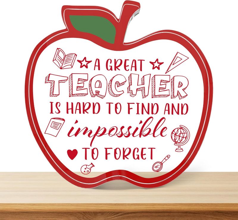 Photo 1 of Teacher Appreciation Gift, Teachers Desk Decor, Teacher's Day Thank You Gifts, A Great Teacher is Hard to Find Apple-Shaped Acrylic Keepsake Table Ornaments Sign