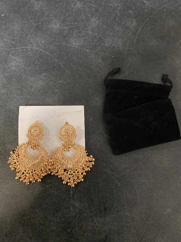 Photo 1 of Boho Ball Tassel Statement Dangle Earrings for Women Girls Vintage Flower Heart Shaped Beaded Chandelier Drop Dangling Earring Indian Bollywood Jewelry Gifts for Jhumka Festival Holiday Christmas