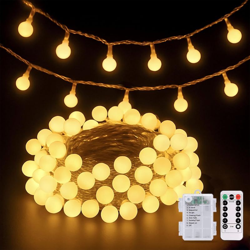 Photo 1 of Globe Indoor String Lights Battery Operated, 100 LED Battery Powered String Lights Outdoor Waterproof, 33ft Twinkle String Light with Remote Timer for Bedroom Camping Decor, Warm White
