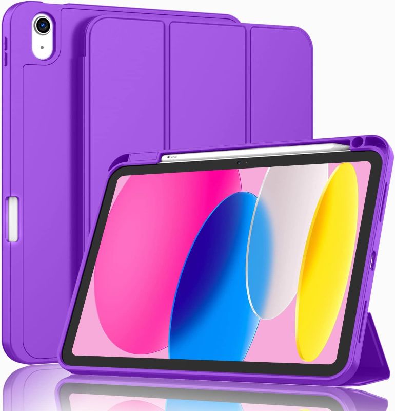 Photo 1 of iPad (A16) Case/iPad 10th Generation Case [11-Inch 2025/10.9 Inch 2022] with Pencil Holder, Smart Cover with Soft TPU Back [Support Auto Wake/Sleep] (Grape Purple)