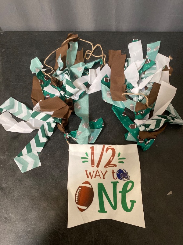 Photo 1 of Football Half Birthday Highchair Banner Decorations, Football Birthday Banner. 1/2 Birthday Football I'm Half Way to One Highchair Banner for Boy 1/2 Half Year Baby Shower Party Supplies