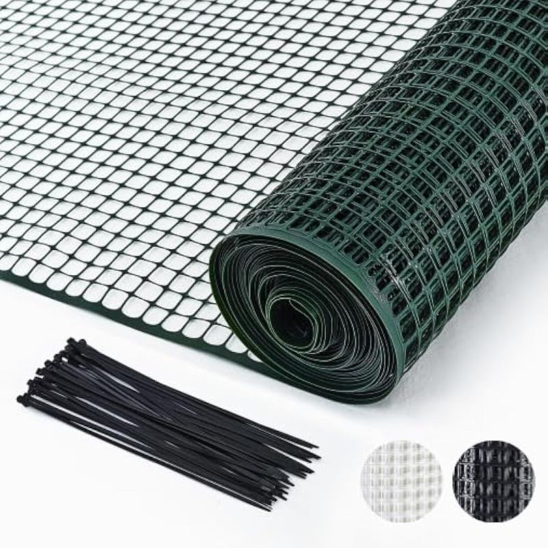 Photo 1 of Plastic Hardware Mesh Netting, Garden Netting, Temporary Fence, Tree Guards, Safety Net for Balcony, Deck, Stair Railing, Animal Barrier, Poultry, Deer, with 50 Zip Ties, 40'' x 25', Green